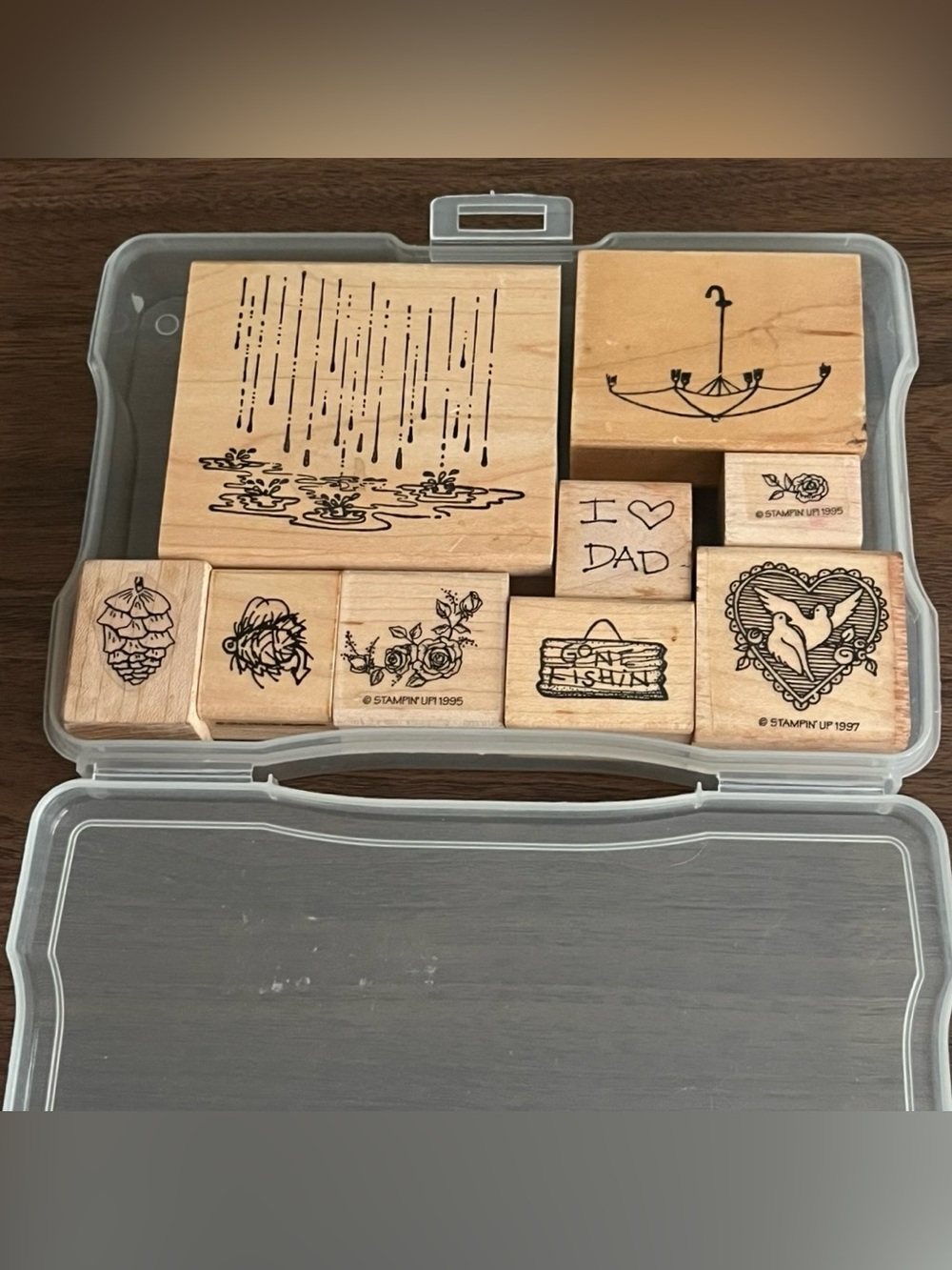 Wood-Mounted Rubber Stamp Set Floral Spring Love Dad With Storage Case